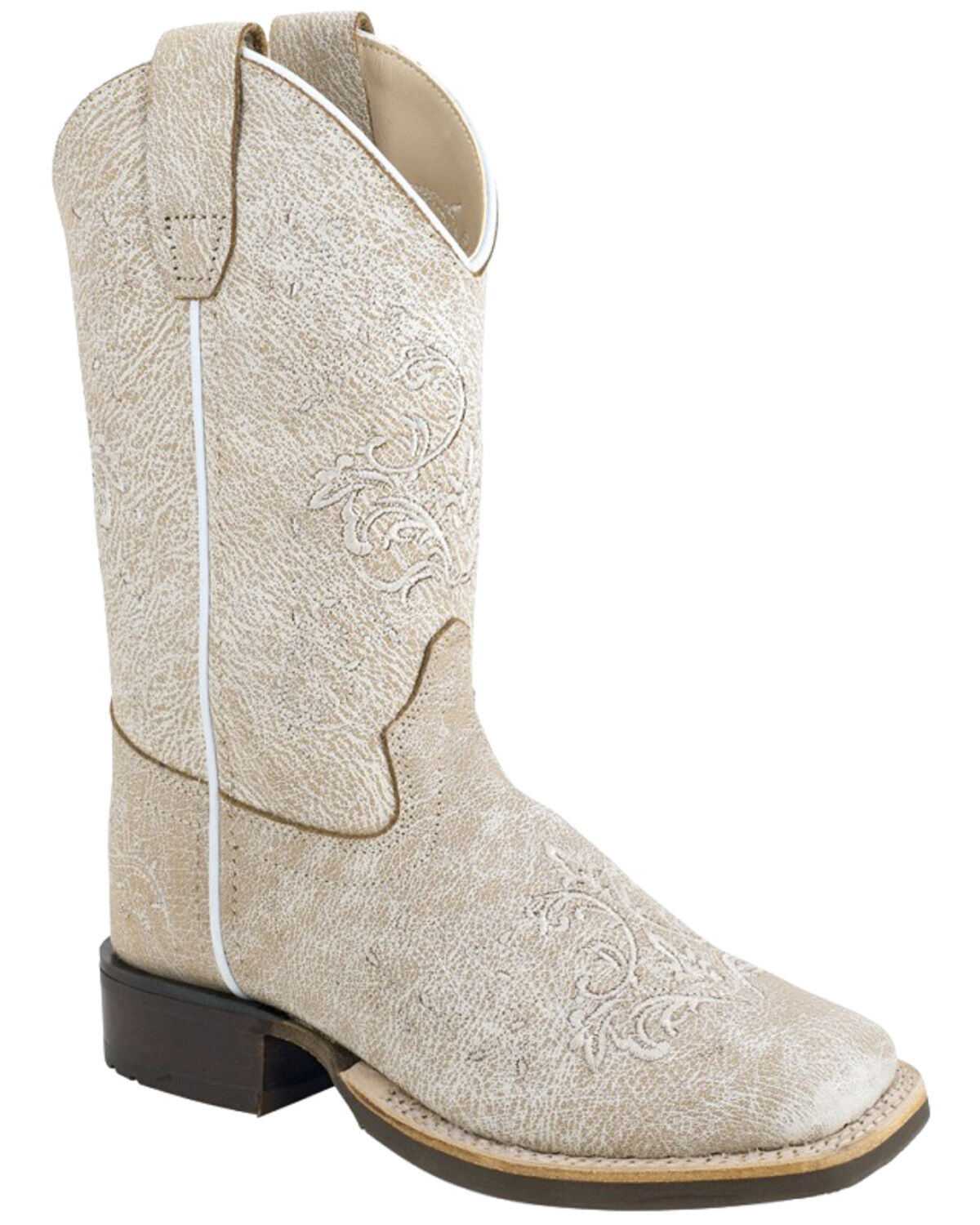 Image #1 - Old West Little Girls' Western Boots - Broad Square Toe, White, hi-res