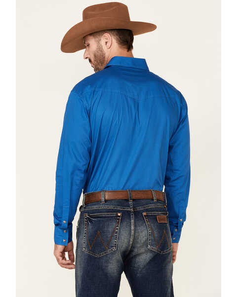 Image #4 - Roper Men's Amarillo Collection Solid Long Sleeve Western Shirt, Blue, hi-res