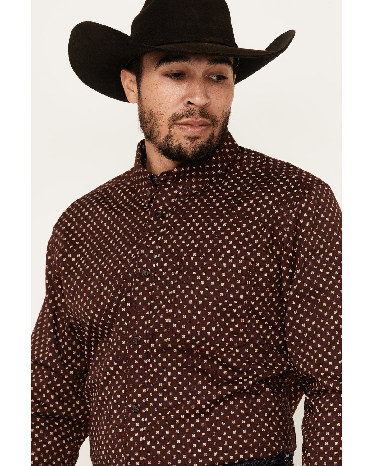 Image #2 - Cody James Men's Big Deal Geo Print Long Sleeve Button-Down Stretch Western Shirt, Burgundy, hi-res