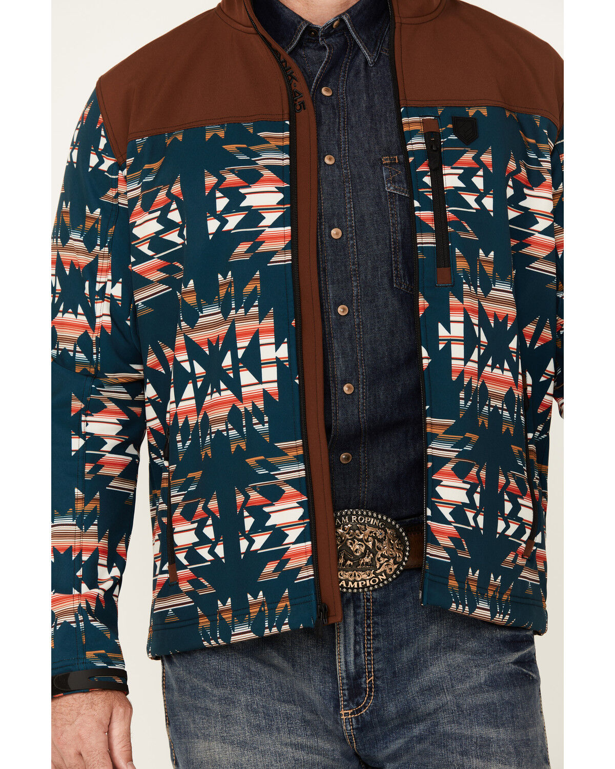 Image #3 - RANK 45&reg; Men's Southwestern Print Color Block Jacket, Dark Teal, hi-res
