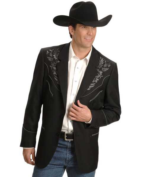 Image #1 - Scully Men's Floral Embroidery Western Jacket, Charcoal Grey, hi-res