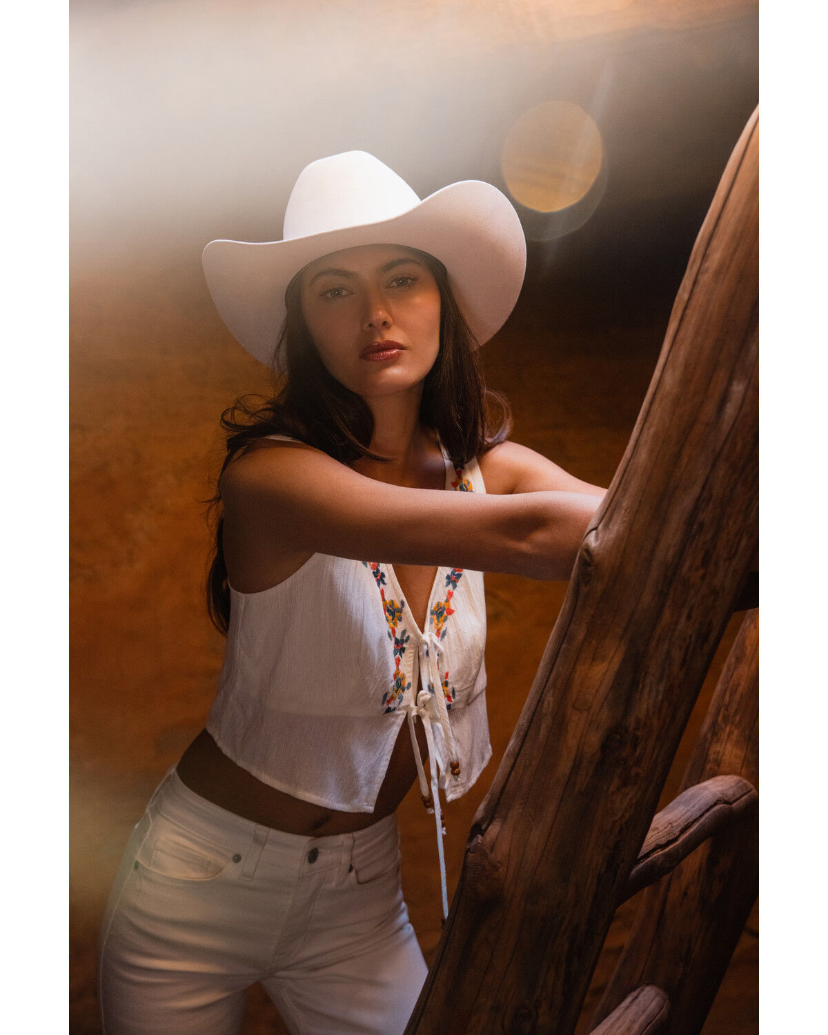 Image #1 - Shyanne Women's Embroidered Tie-Front Tank Top, Cream, hi-res