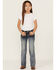 Image #1 - Grace In LA Little Girls' Medium Wash Floral Pocket Stretch Bootcut Jeans, Blue, hi-res