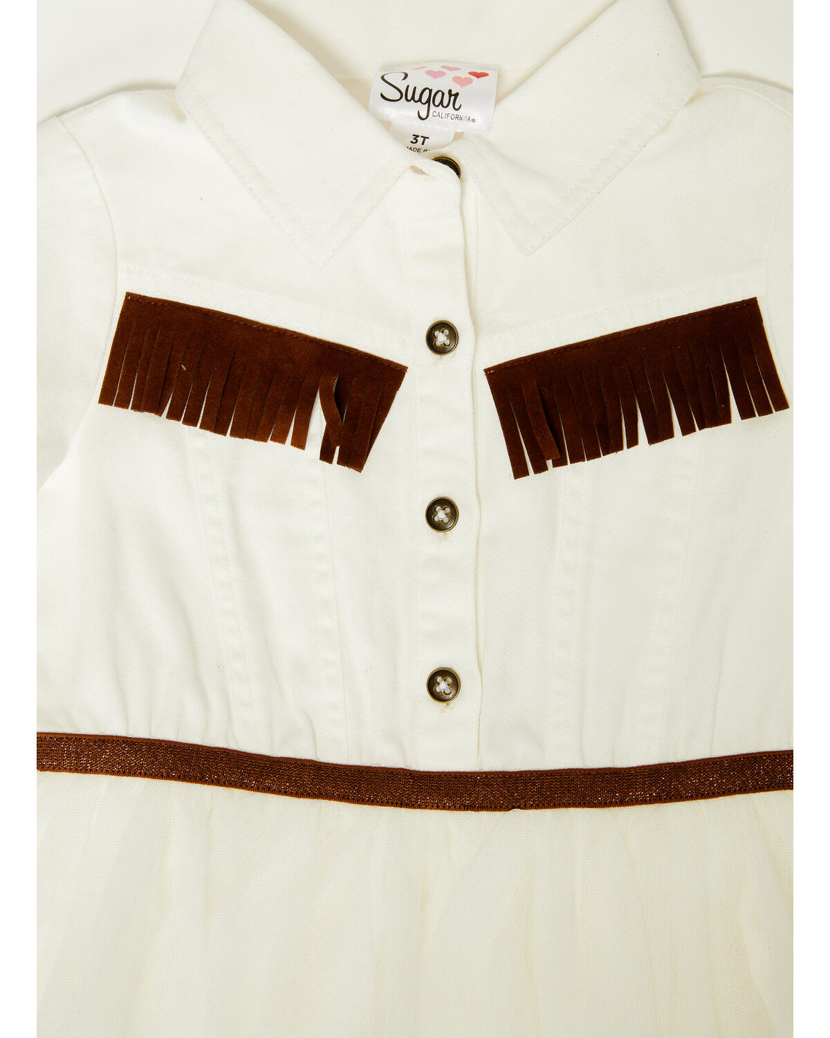 Image #3 - Sugar California Toddler Girls' Fringe Long Sleeve Button-Down Denim Tutu Dress, Ivory, hi-res