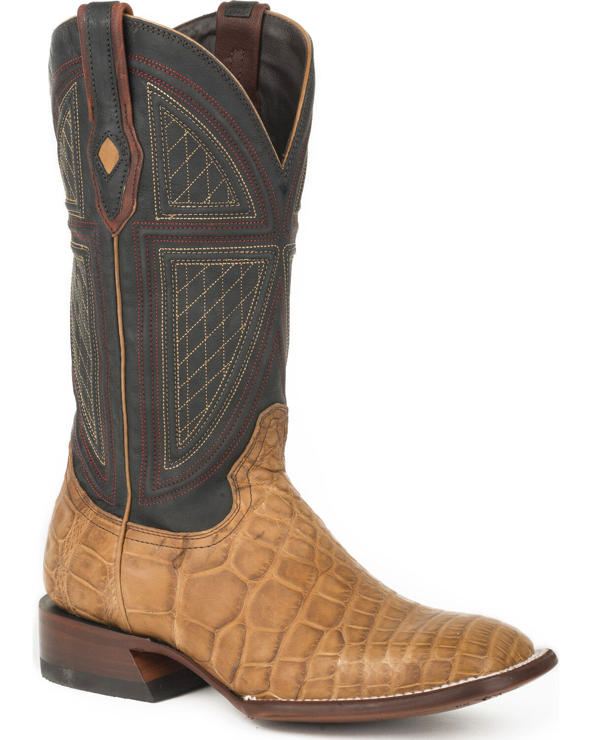 Stetson Men's Alligator Western Boots - Broad Square Toe, Tan, hi-res