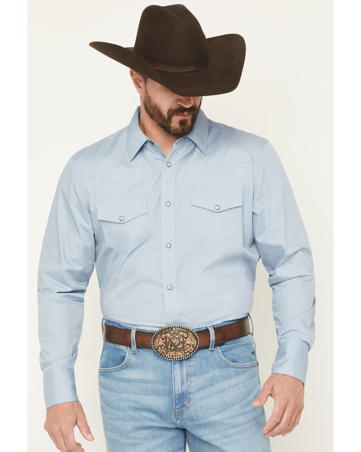 Image #1 - Gibson Trading Co Men's Campfire Solid Long Sleeve Snap Stretch Western Shirt - Big, Blue, hi-res