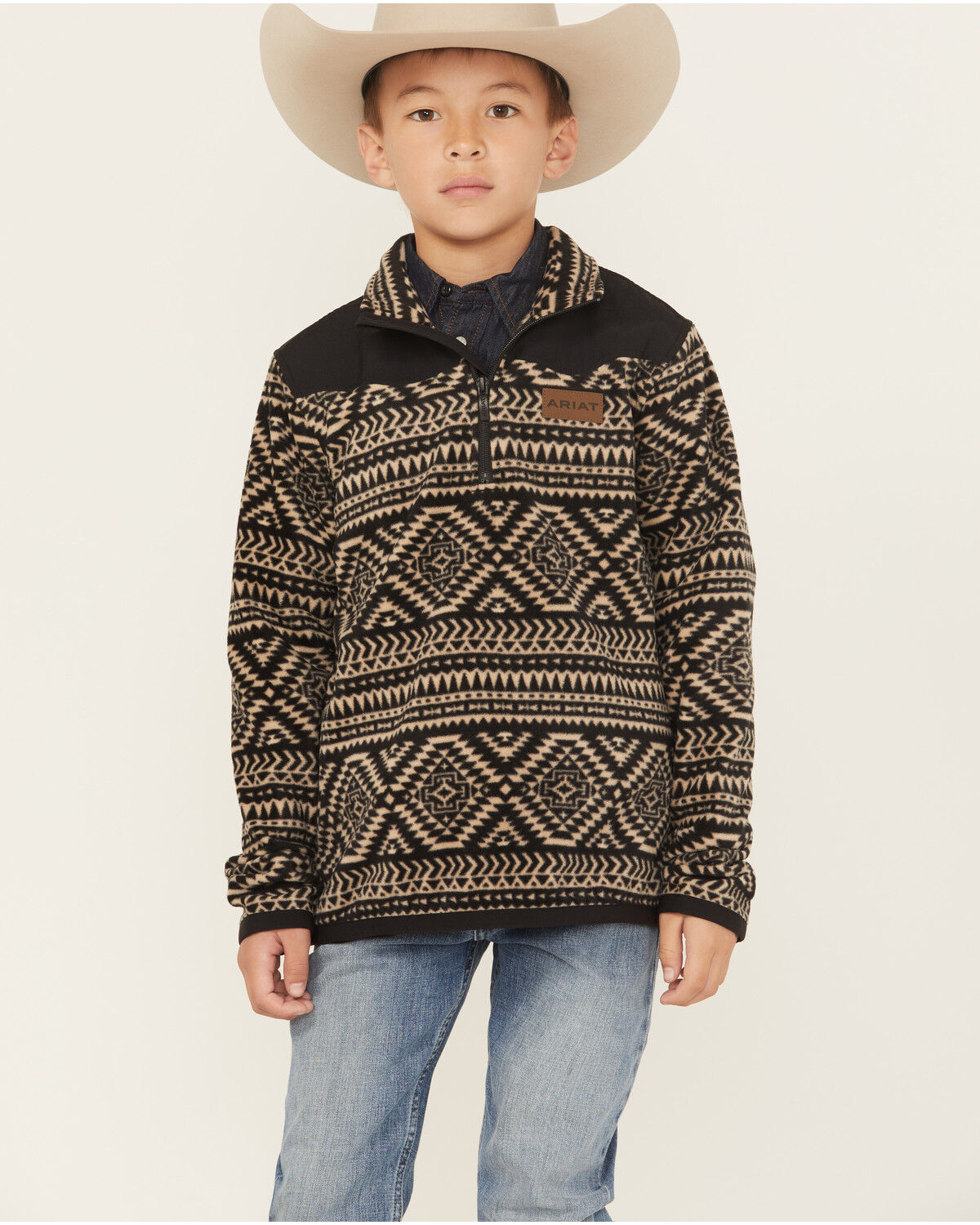 Ariat Boys' Diemond Basis 1/4 Zip Pullover, Black, hi-res