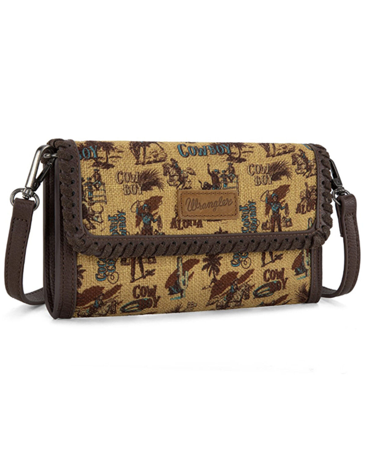 Image #1 - Wrangler Women's Vintage Cowboy Cool Print Crossbody Bag, Dark Yellow, hi-res