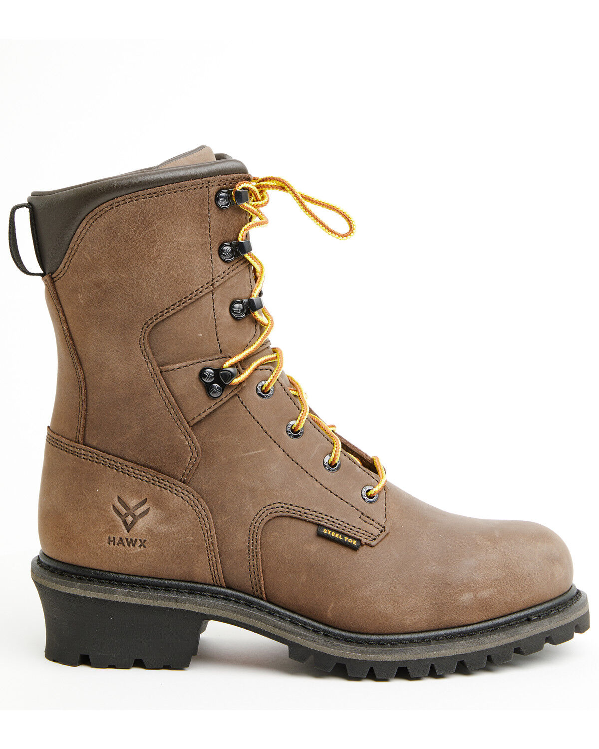 Image #2 - Hawx Men's 8" Logger Lace-Up Waterproof Work Boot - Steel Toe, Chocolate, hi-res