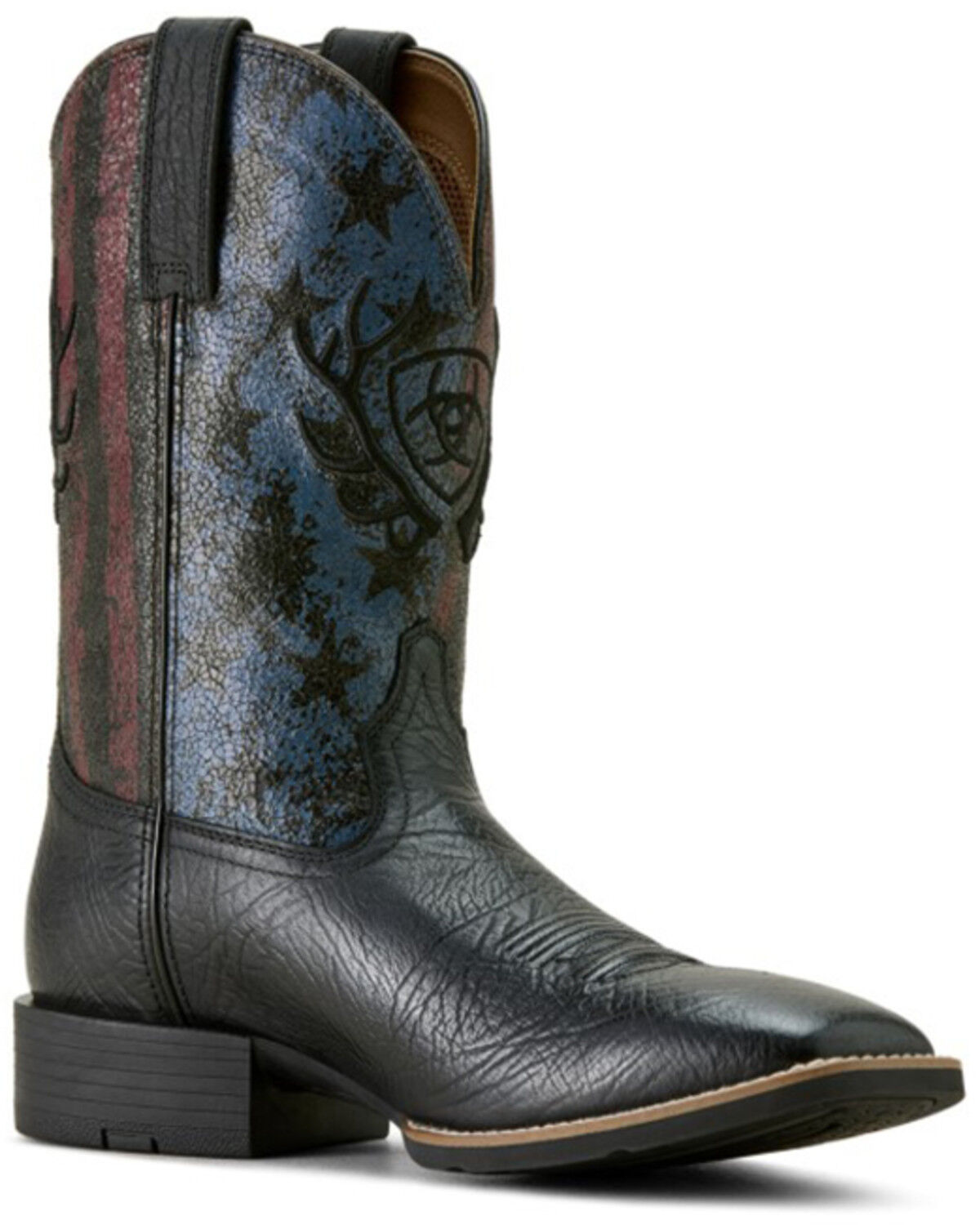 Image #1 - Ariat Men's Sport Liberty Antler Western Boots - Broad Square Toe, Black, hi-res