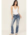 Image #3 - Miss Me Women's Fleur de Lis Medium Wash Mid Rise Bootcut Stretch Denim Jeans , Medium Wash, hi-res