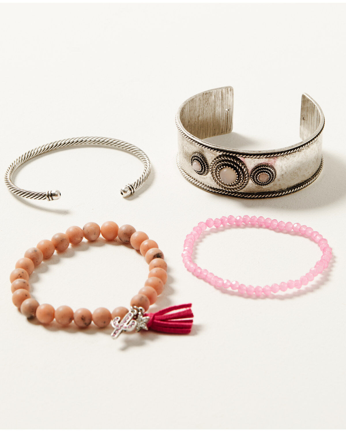 Image #1 - Shyanne Women's Mixed Bead Cactus & Cuff Bracelet Set - 4-Piece, Pink, hi-res