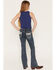 Image #1 - Grace in LA Girls' Medium Wash Embellished Bootcut Stretch Denim Jeans, Medium Wash, hi-res