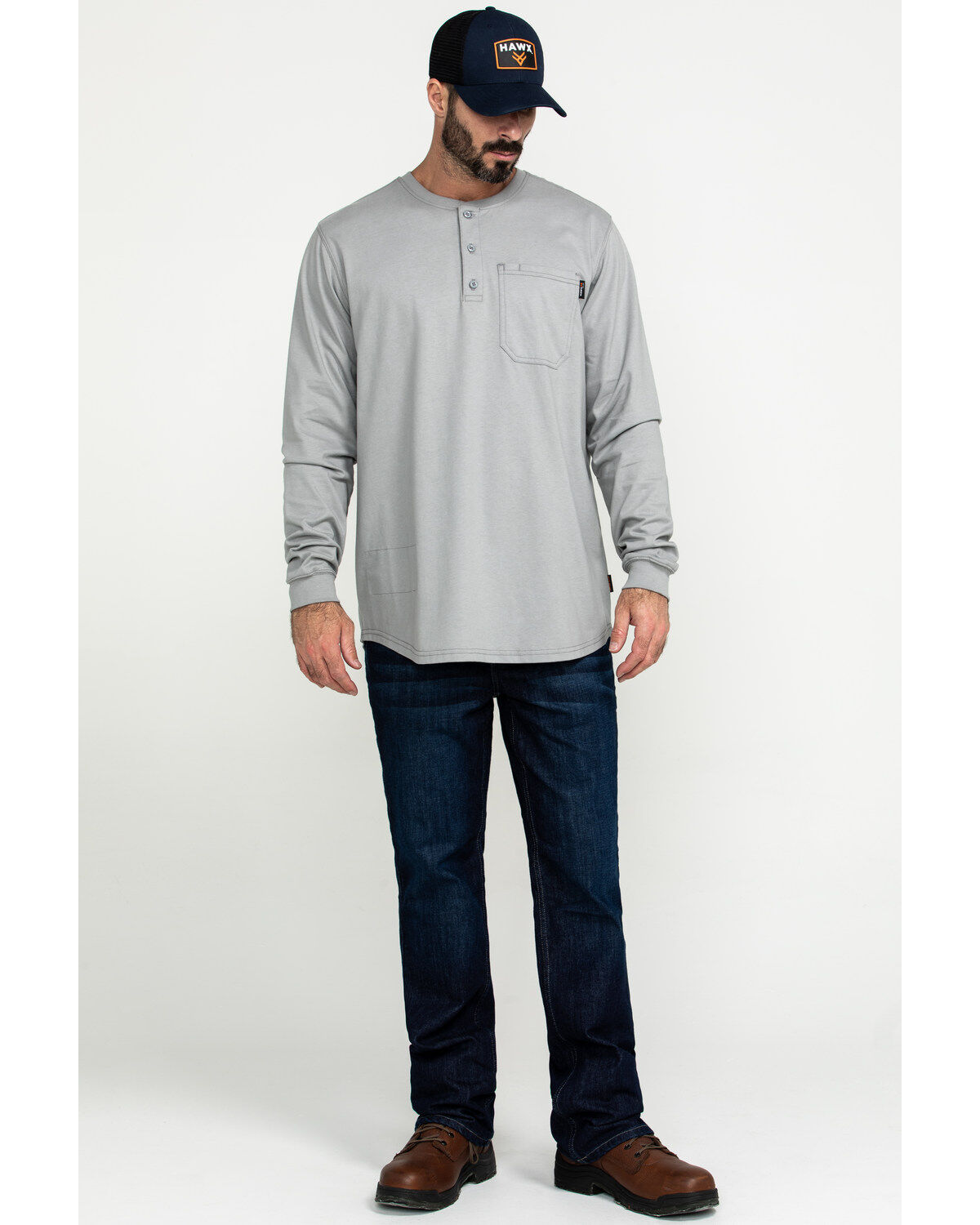 Image #6 - Hawx Men's FR Pocket Henley Long Sleeve Work Shirt - Tall, Silver, hi-res