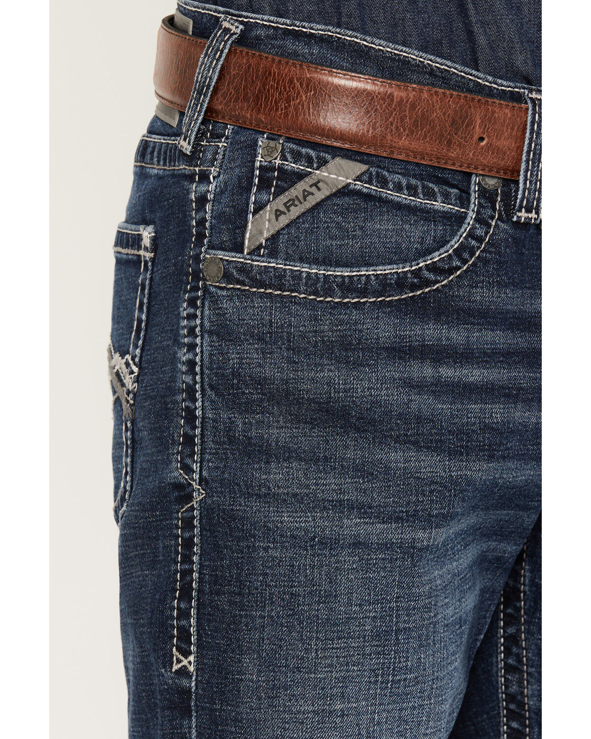 Image #2 - Ariat Men's M4 Harlan Landon Dark Wash Relaxed Straight Stretch Denim Jeans, Dark Wash, hi-res