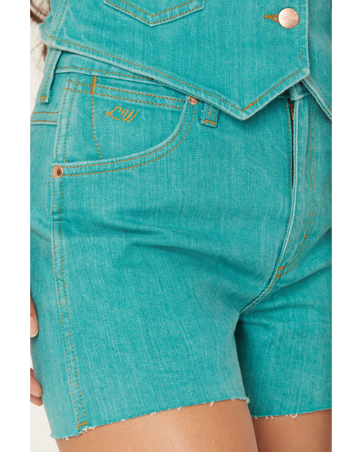 Image #2 - Wrangler X Lainey Wilson Women's High Rise Denim Shorts, Multi, hi-res