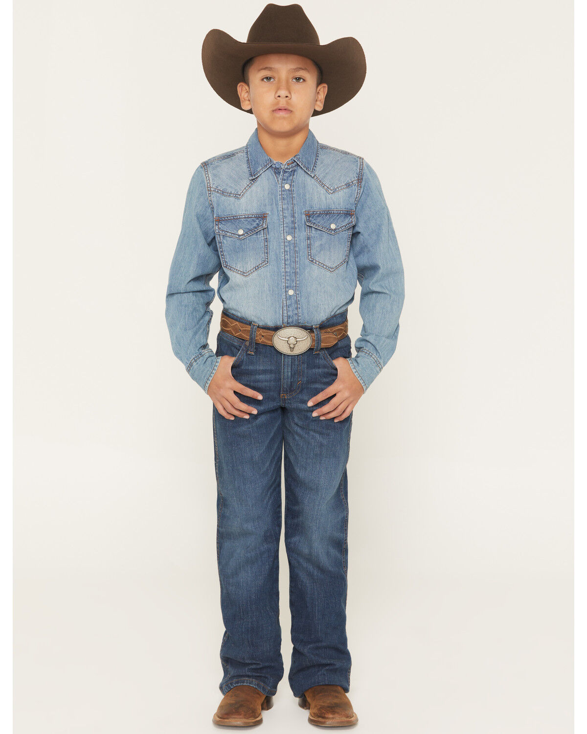 Wrangler Retro Boys' Jackson Hole Dark Wash Relaxed Bootcut Stretch Denim Jeans, Blue, hi-res