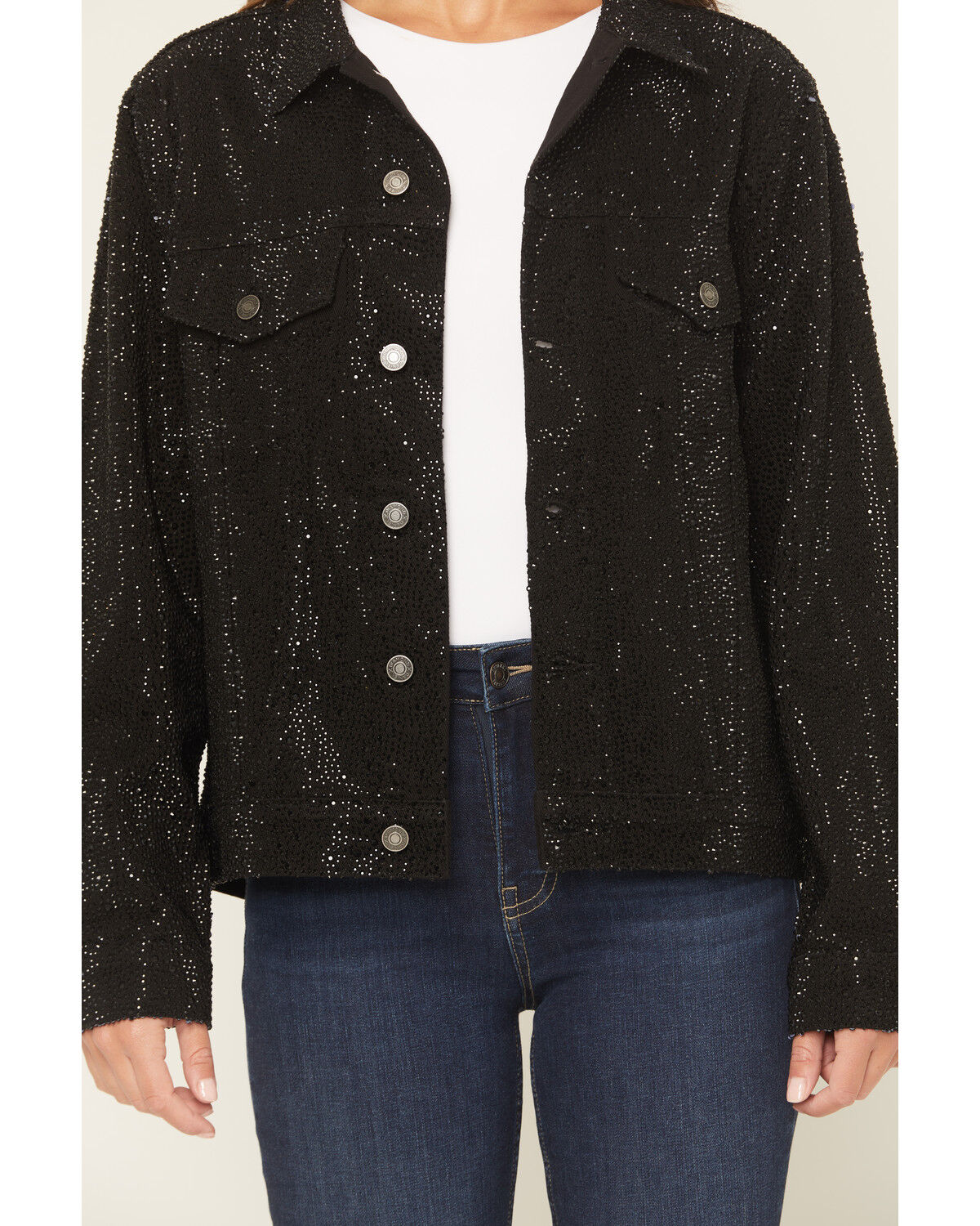 Image #4 - Daniel Diamond Women's Cash Embellished Denim Jacket, Black, hi-res
