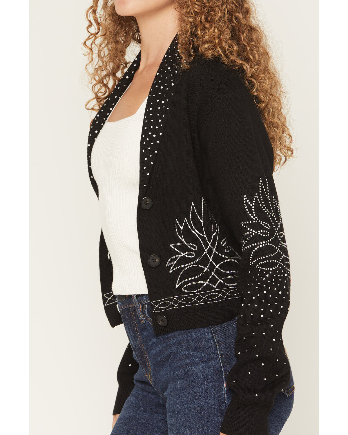 Image #3 - Idyllwind Women's Pierce Embellished Cropped Button-Down Sweater, Black, hi-res