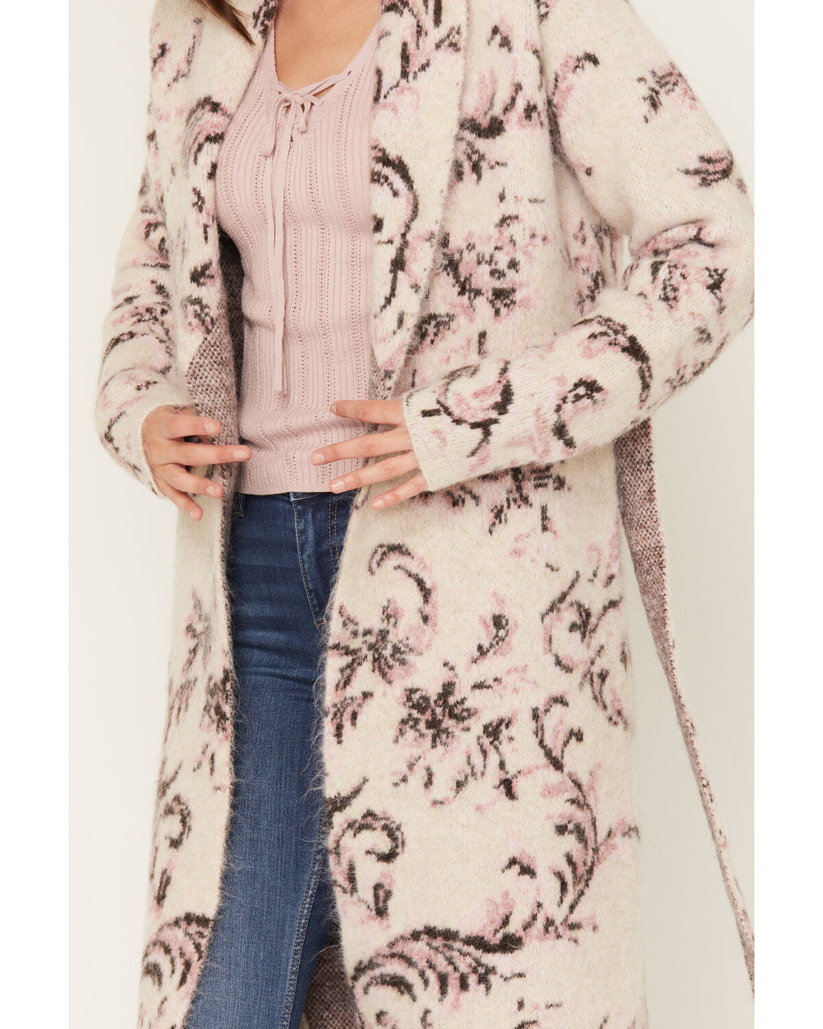 Image #3 - Shyanne Women's Paisley Print Belted Cardigan, Maroon, hi-res