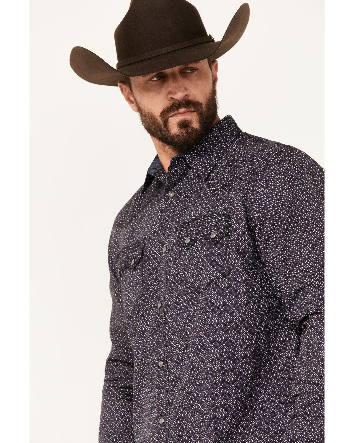 Image #2 - Moonshine Spirit&reg; Men's Geo Print Long Sleeve Snap Western Shirt, Purple, hi-res