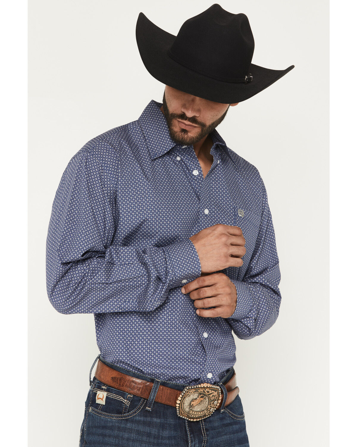 Image #2 - Cinch Men's Floral Geo Print Long Sleeve Button-Down Western Shirt, Royal Blue, hi-res