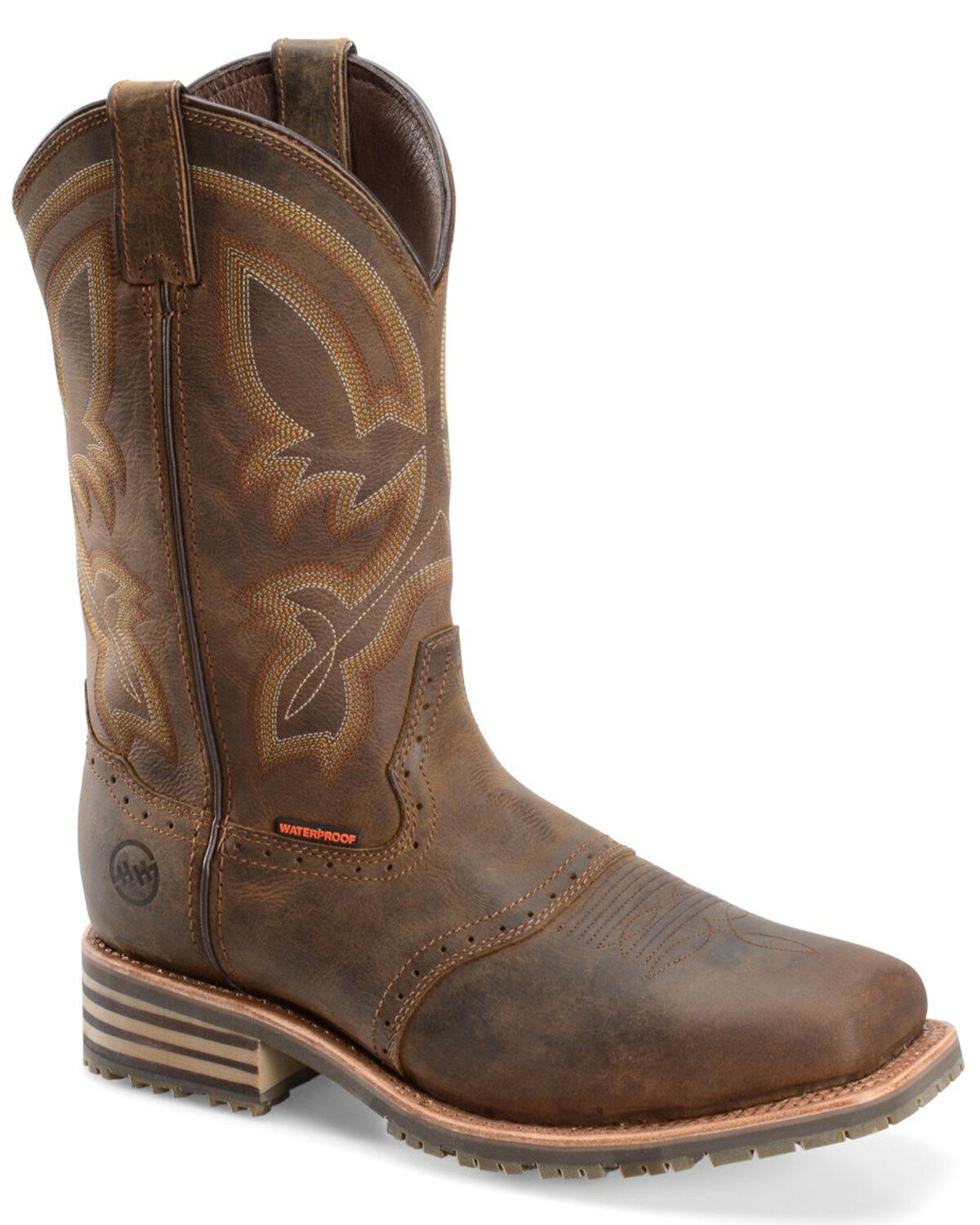 Double H Men's Jeyden Waterproof Saddle Vamp Performance Western Boots - Broad Square Toe, Tan, hi-res