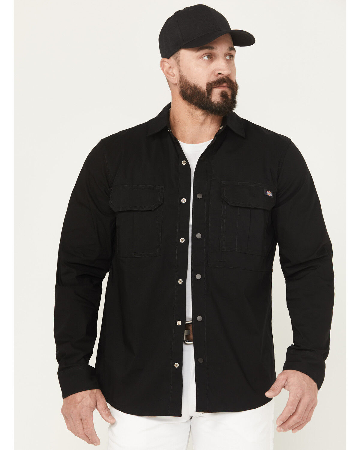 Dickies Men's Tradebuilt Long Sleeve Snap Work Shirt, Black, hi-res