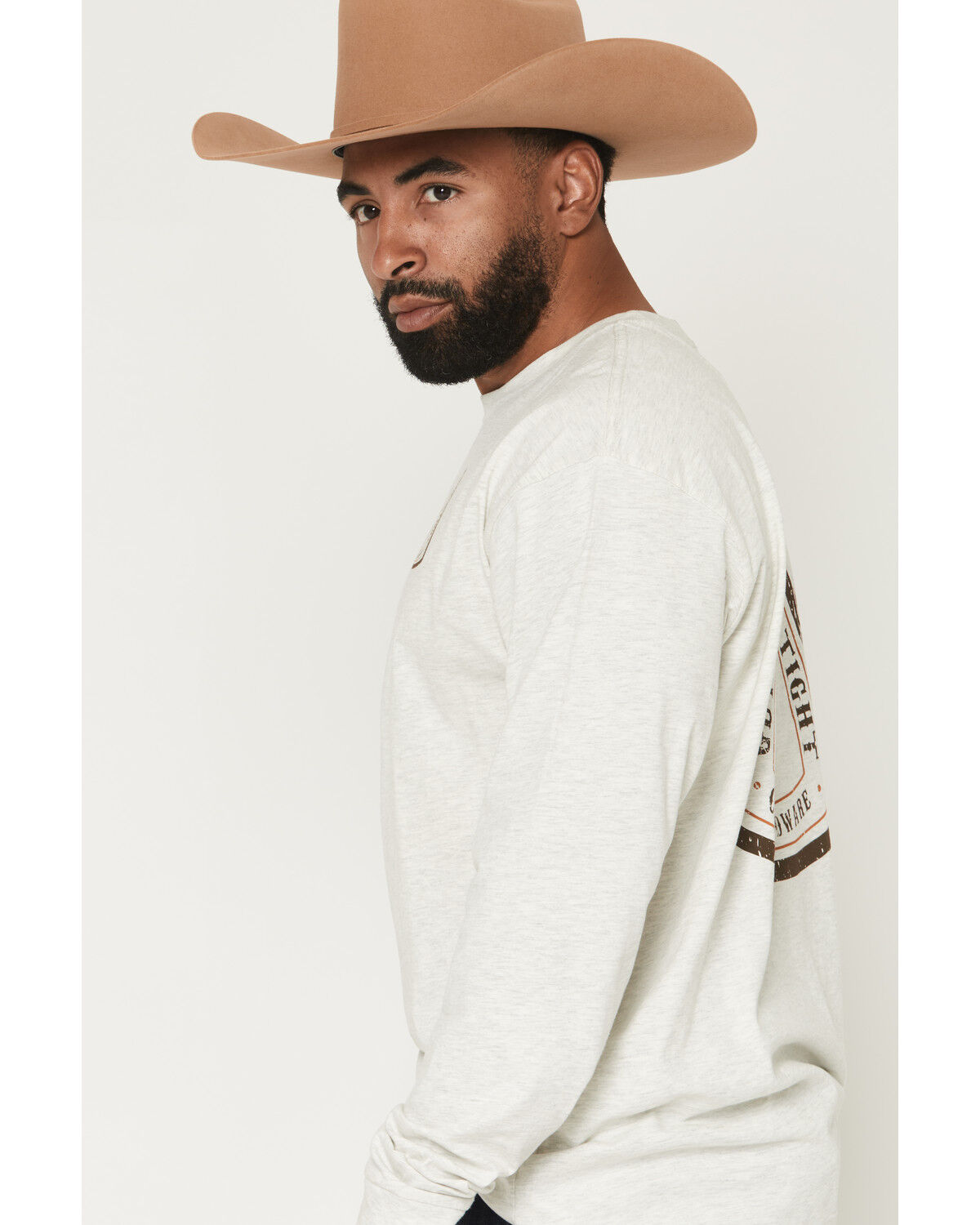 Image #3 - Cowboy Hardware Men's Get A Grip Hold Tight Long Sleeve Graphic T-Shirt, Oatmeal, hi-res