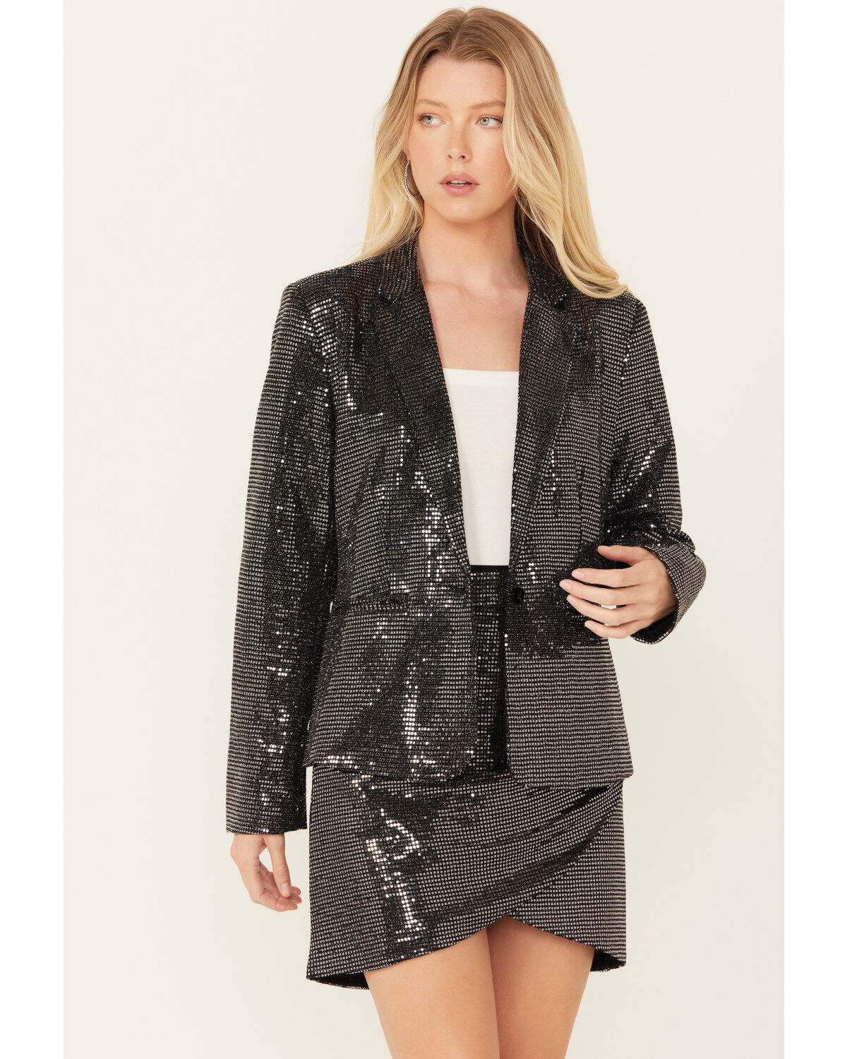 Image #1 - Molly Bracken Women's Sequins Blazer, Silver, hi-res