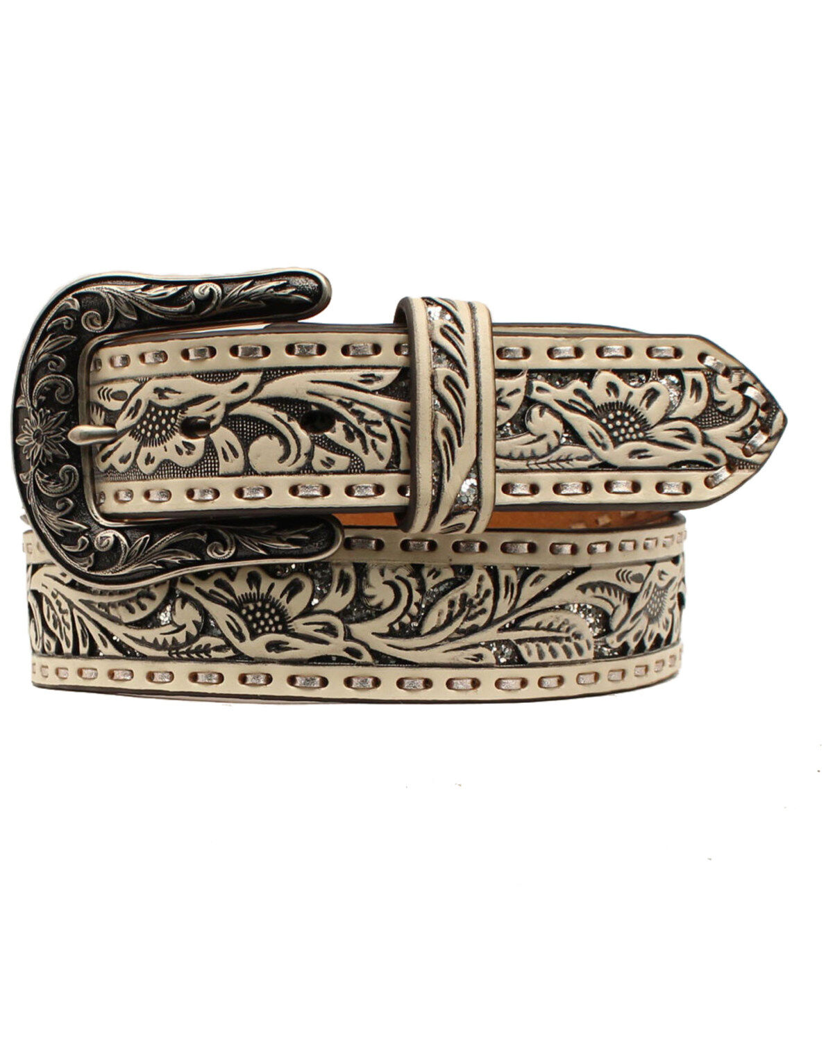 Ariat Women's Faux Leather Western Belt, White, hi-res