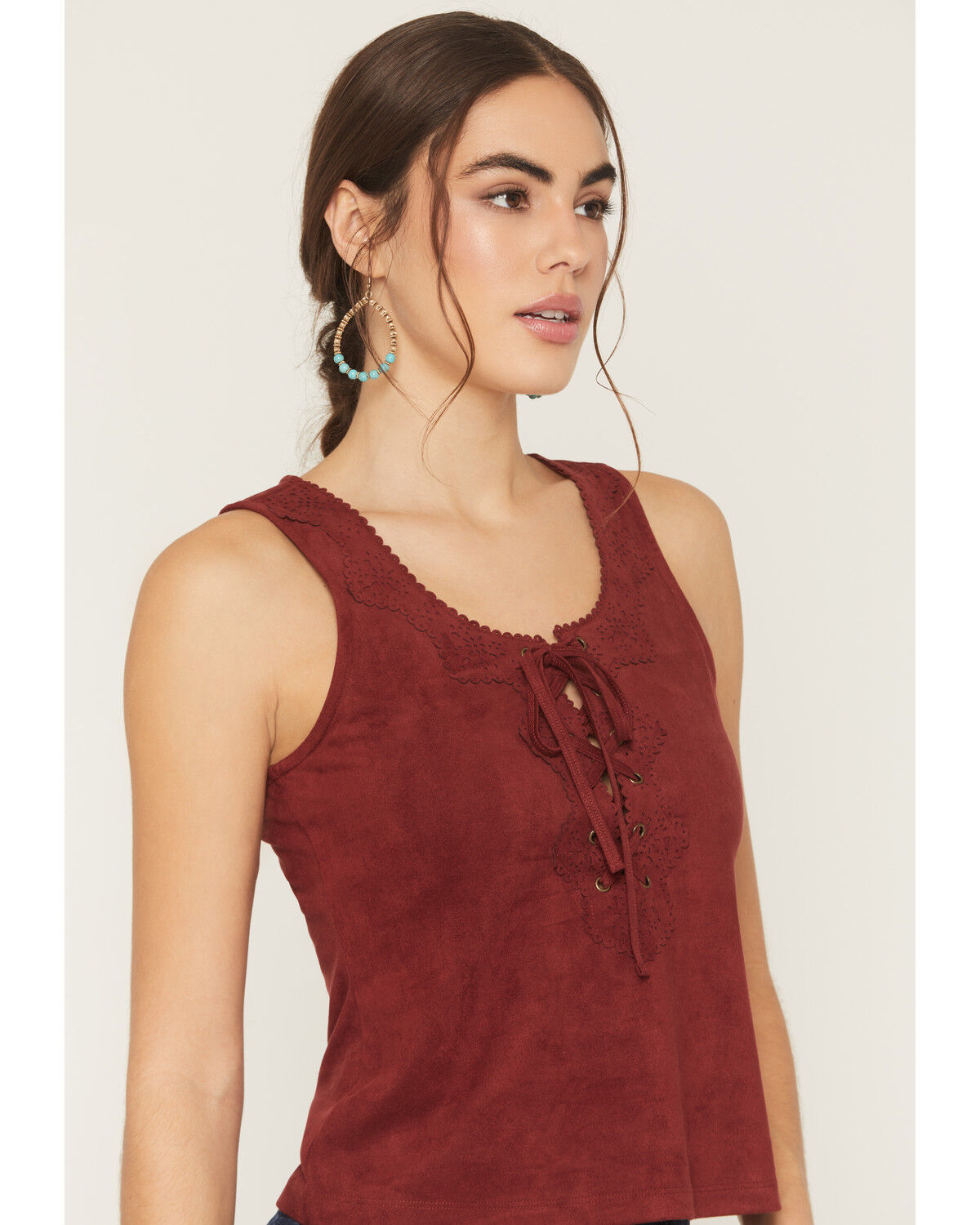 Image #4 - Shyanne Women's Cut Out Tie-Front Tank, Burgundy, hi-res
