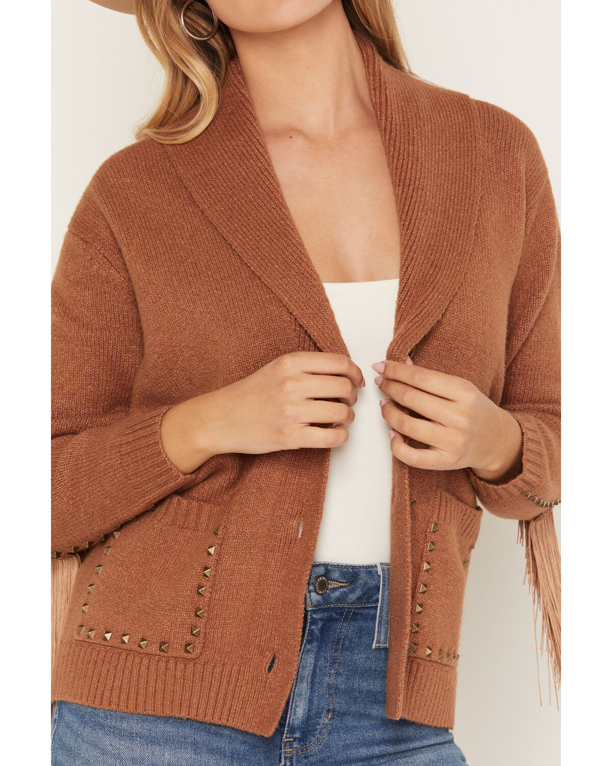Image #3 - Idyllwind Women's Hicks Studded Fringe Button-Down Cardigan, Bark, hi-res