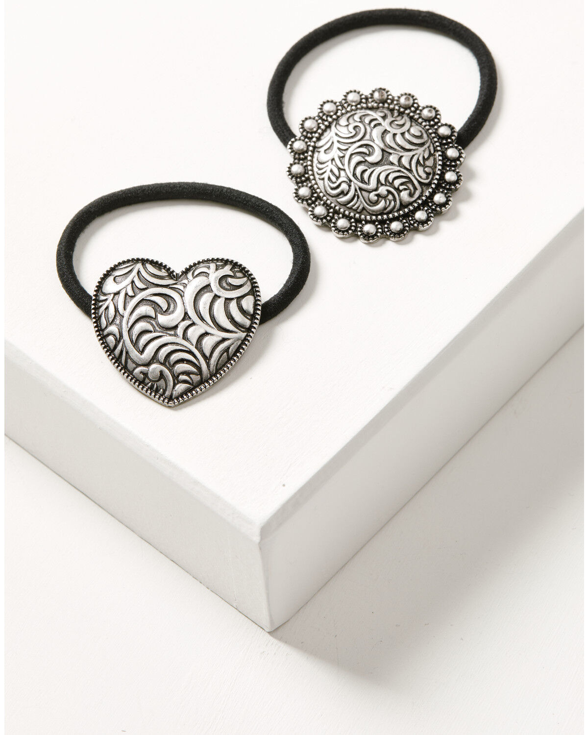 Shyanne Women's Kaylee Concho Hair Tie Set - 2 Piece, Silver, hi-res