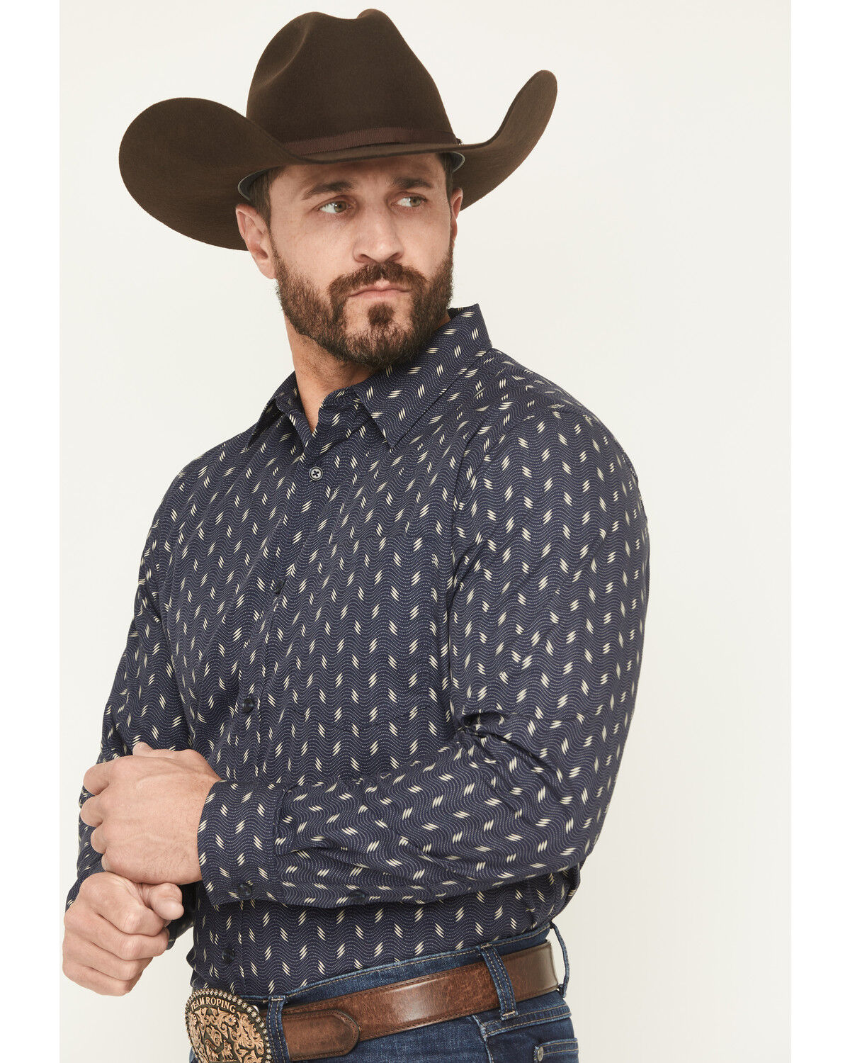 Image #2 - Gibson Trading Co Men's Zig Zag Geo Print Long Sleeve Button-Down Western Shirt, Navy, hi-res