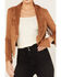 Image #3 - Shyanne Women's Crop Fringe Faux Suede Jacket, Brown, hi-res