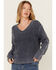 Image #1 - Cleo + Wolf Women's Clark Acid Wash Cable Knit Sweater, Blue, hi-res