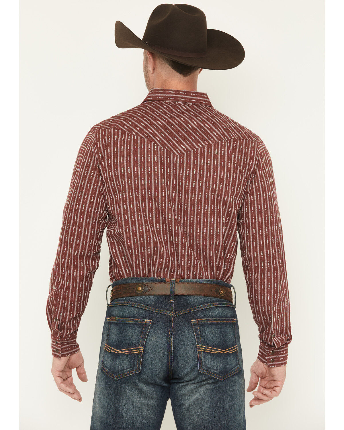 Image #4 - Gibson Trading Co Men's Buckshot Striped Print Long Sleeve Snap Stretch Western Shirt - Big, Burgundy, hi-res