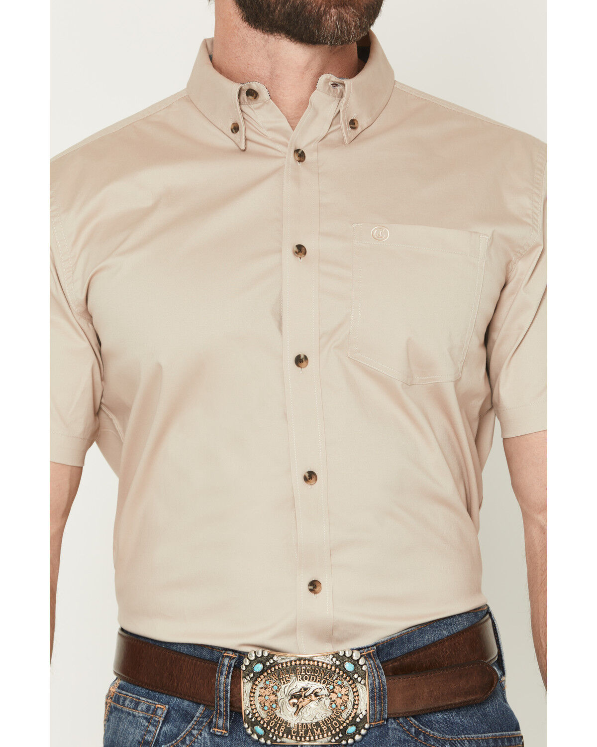 Image #3 - Cody James Men's Basic Solid Short Sleeve Button-Down Stretch Western Shirt, Tan, hi-res
