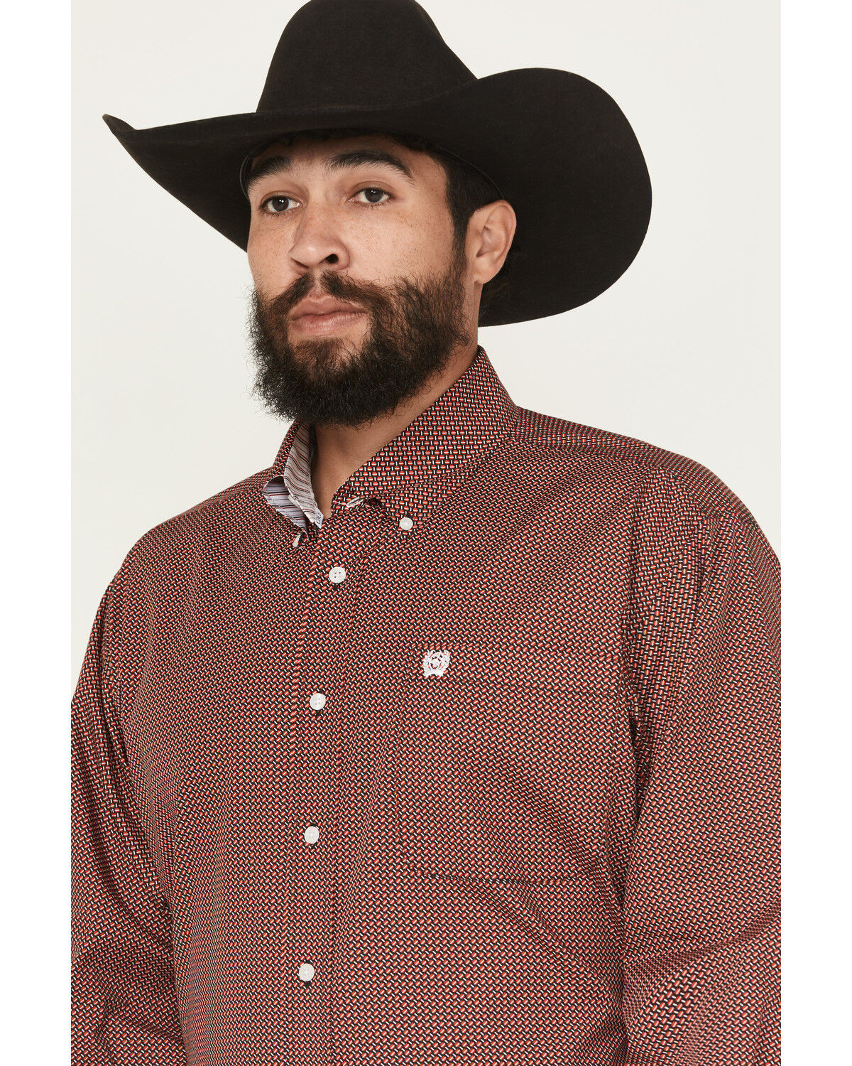 Image #2 - Cinch Men's Micro Geo Print Long Sleeve Button-Down Western Shirt - Big, Red, hi-res