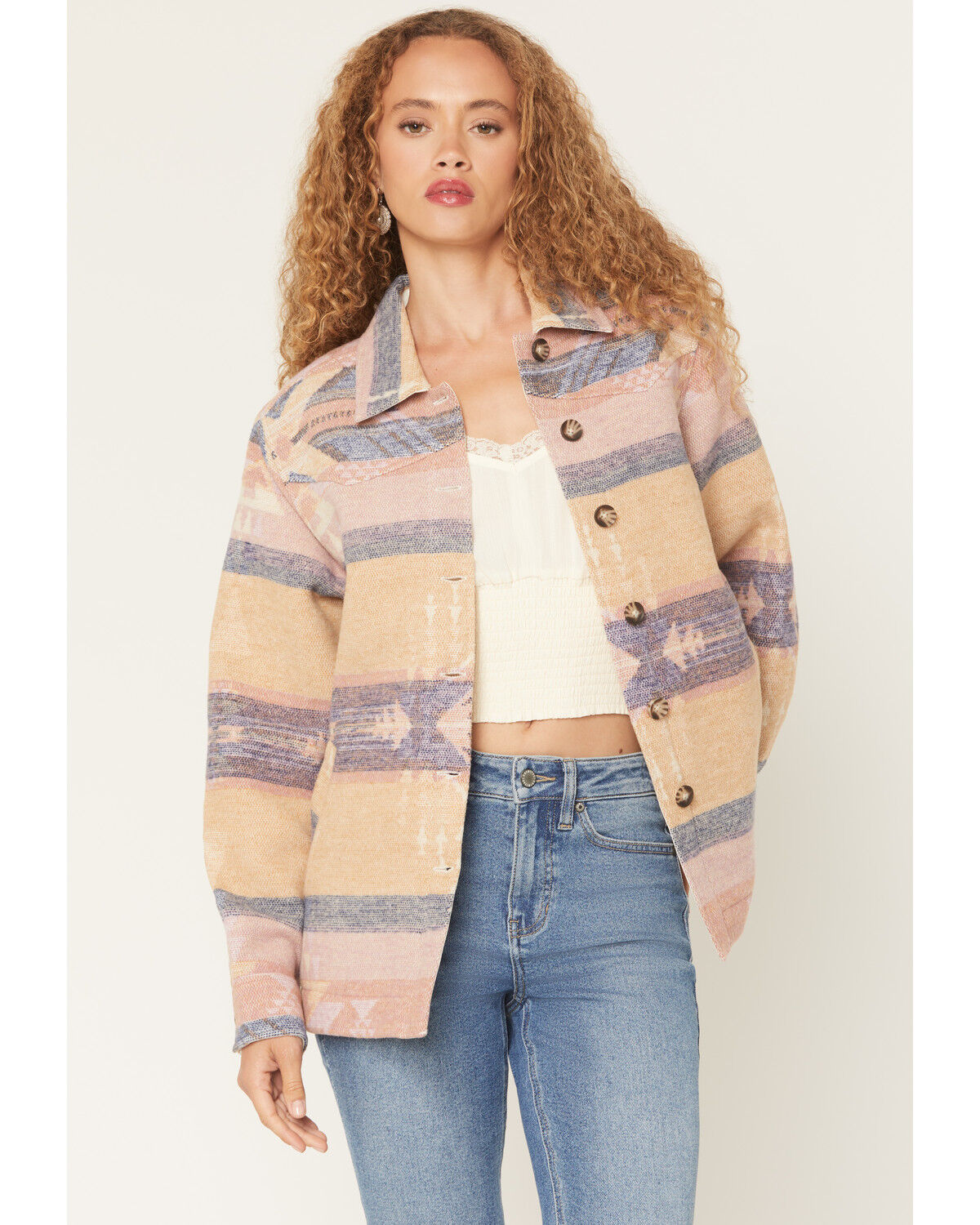 Image #1 - Idyllwind Women's Stillwater Southwestern Print Button-Down Shacket, Cream, hi-res