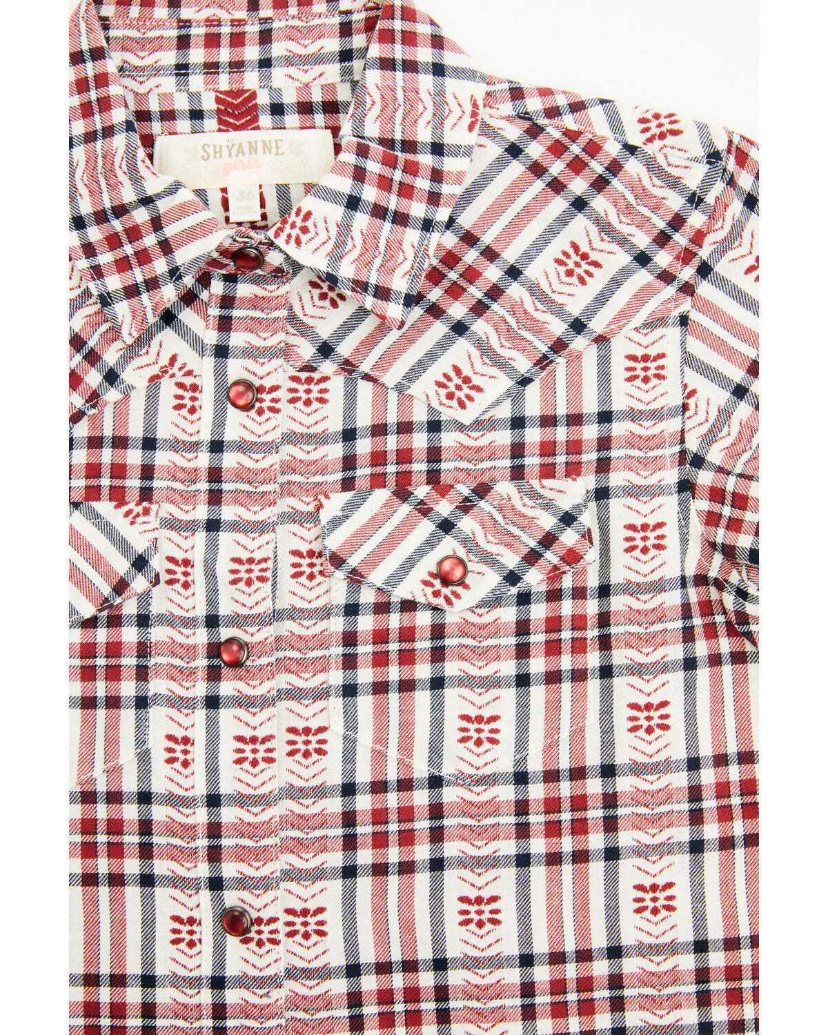 Image #2 - Shyanne Toddler Girls' Plaid Print Short Sleeve Pearl Snap Western Shirt, Brick Red, hi-res