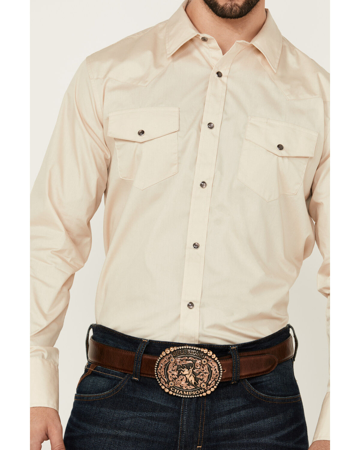 Image #3 - Gibson Men's Basic Solid Long Sleeve Pearl Snap Western Shirt - Tall, Tan, hi-res