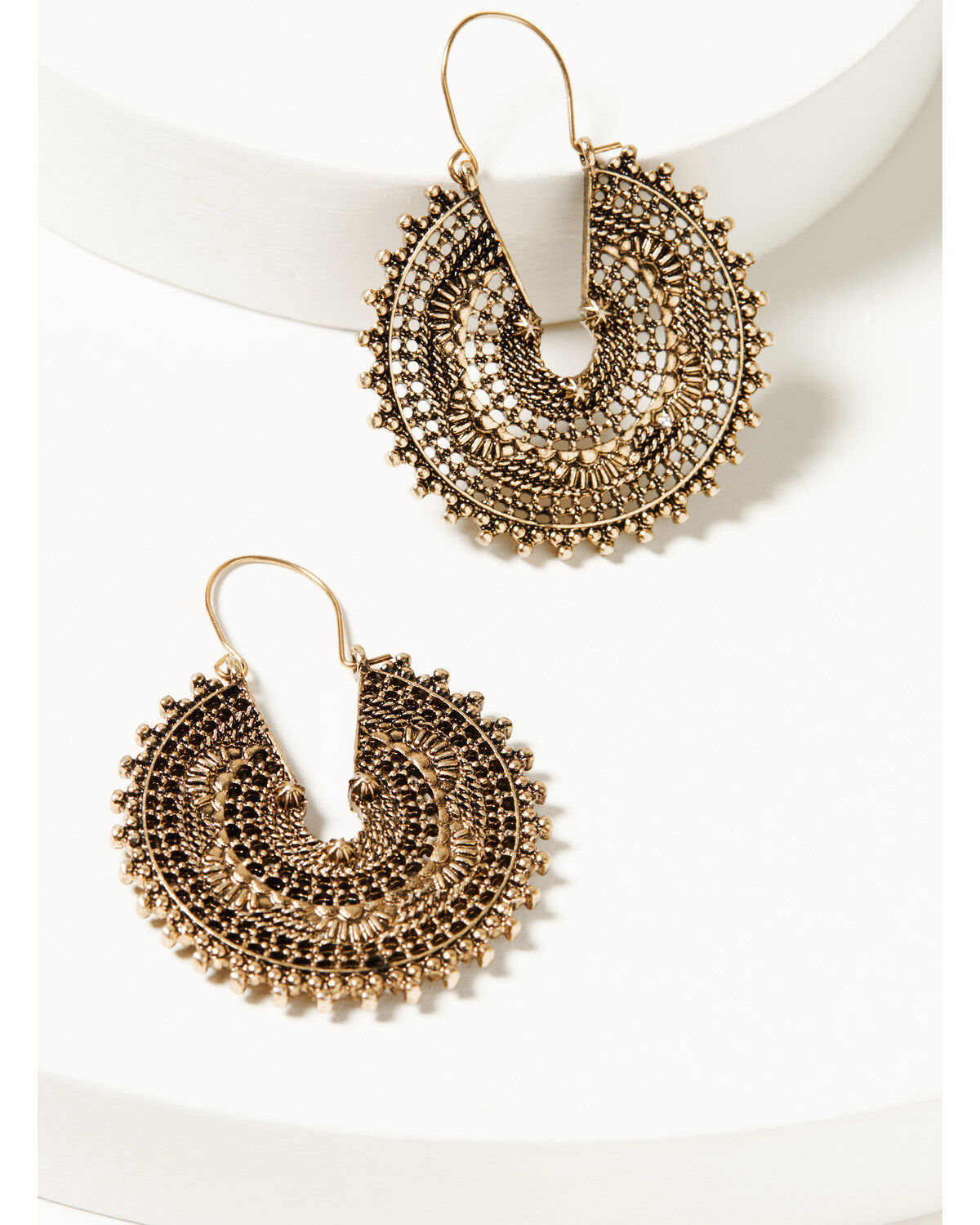 Shyanne Women's Summer Moon Antique Stamped Hoop Earrings, Gold, hi-res