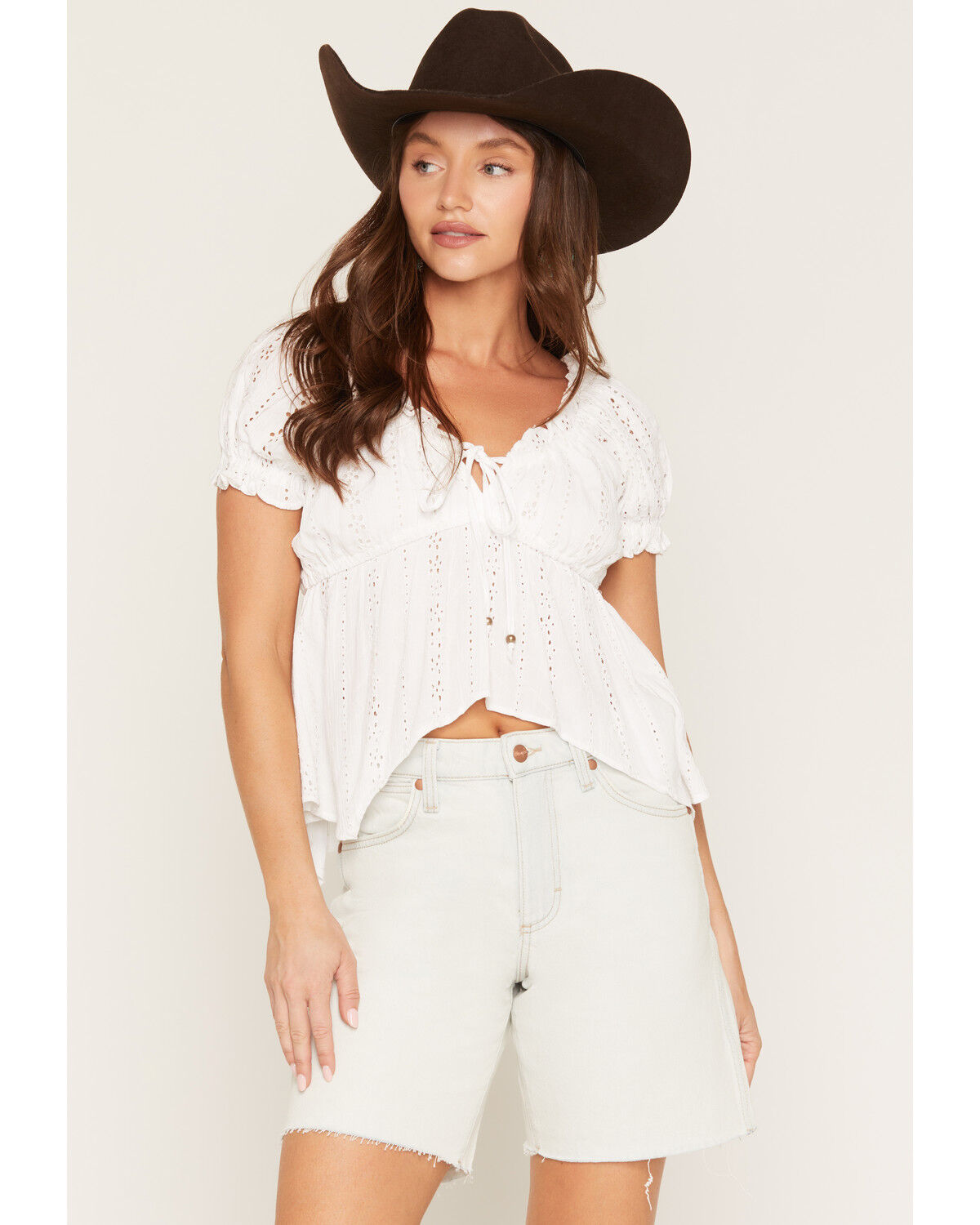 Angie Women's Flutter Sleeve Ruffle Top, White, hi-res