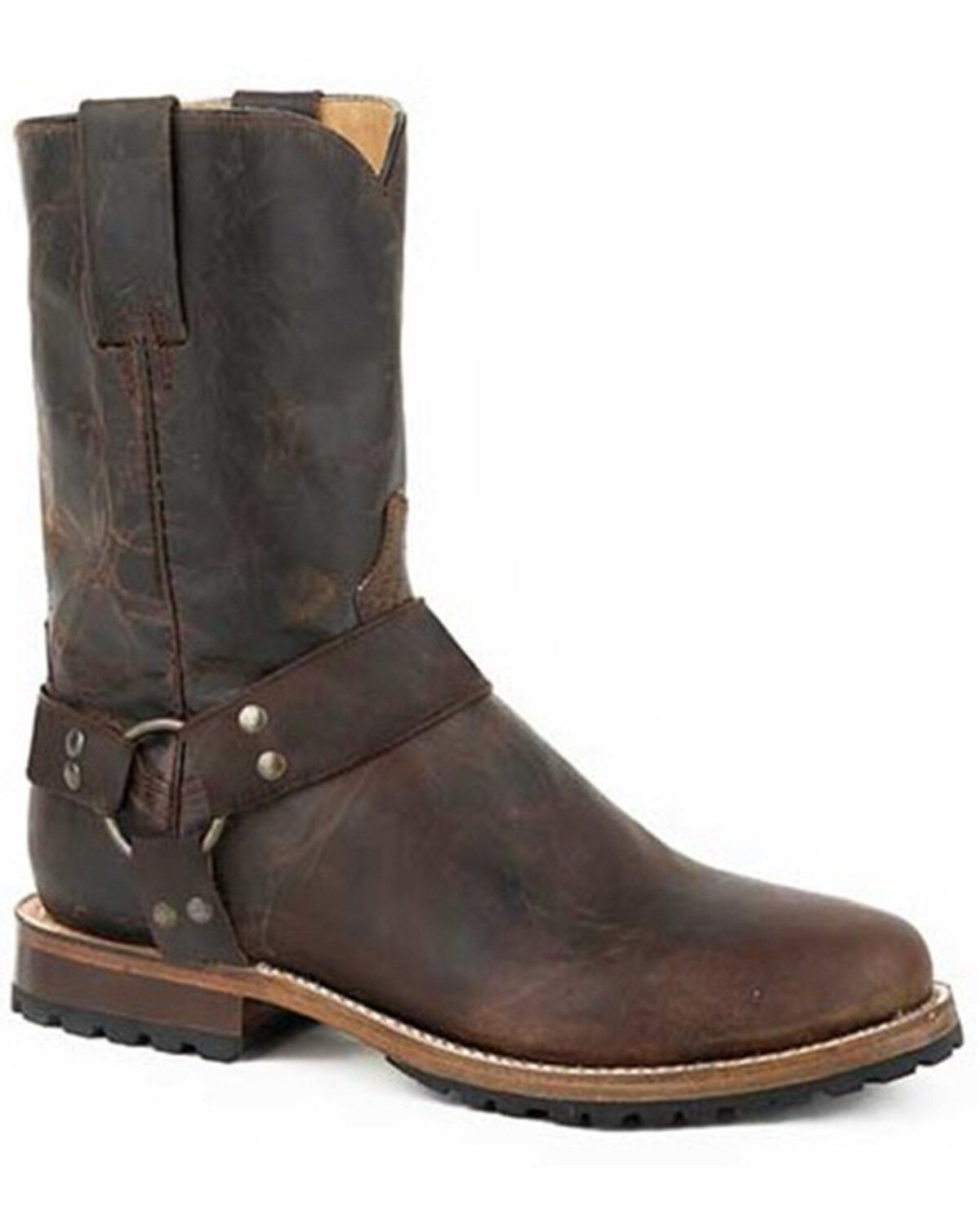 Image #1 - Stetson Men's Puncher Harness Oily Goat Moto Boots - Round Toe, Brown, hi-res