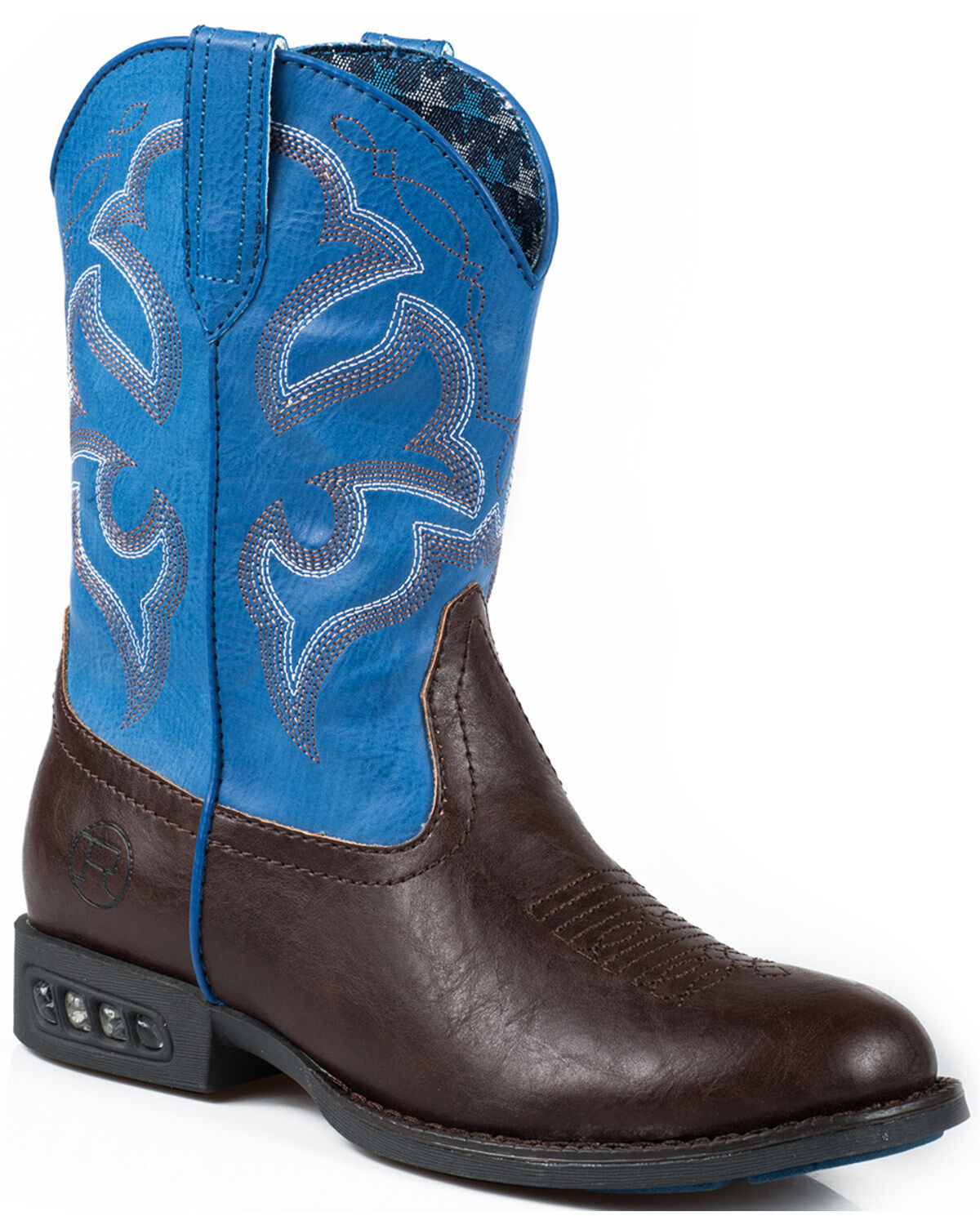 Image #1 - Roper Boy's Lightning Light-Up Western Boots, Brown, hi-res