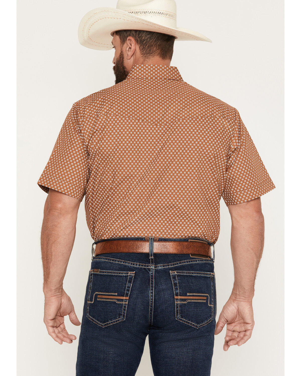 Image #4 - Ely Walker Men's Geo Print Short Sleeve Pearl Snap Western Shirt - Tall, Tan, hi-res