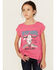 Image #1 - Rock & Roll Denim Girls' Steer Head Fringe Short Sleeve Tee, Pink, hi-res