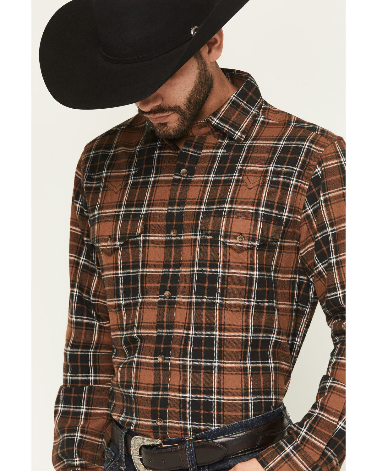 Image #2 - Cody James Black 1978&reg; Men's Caddis Plaid Print Long Sleeve Button-Down Western Shirt, Brown, hi-res